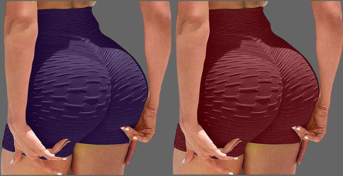 2 Pack Yoga Leggings for Women Butt Lifting Hot Shorts High Waisted Tummy Control Bubble Sport Yoga Pants Tights