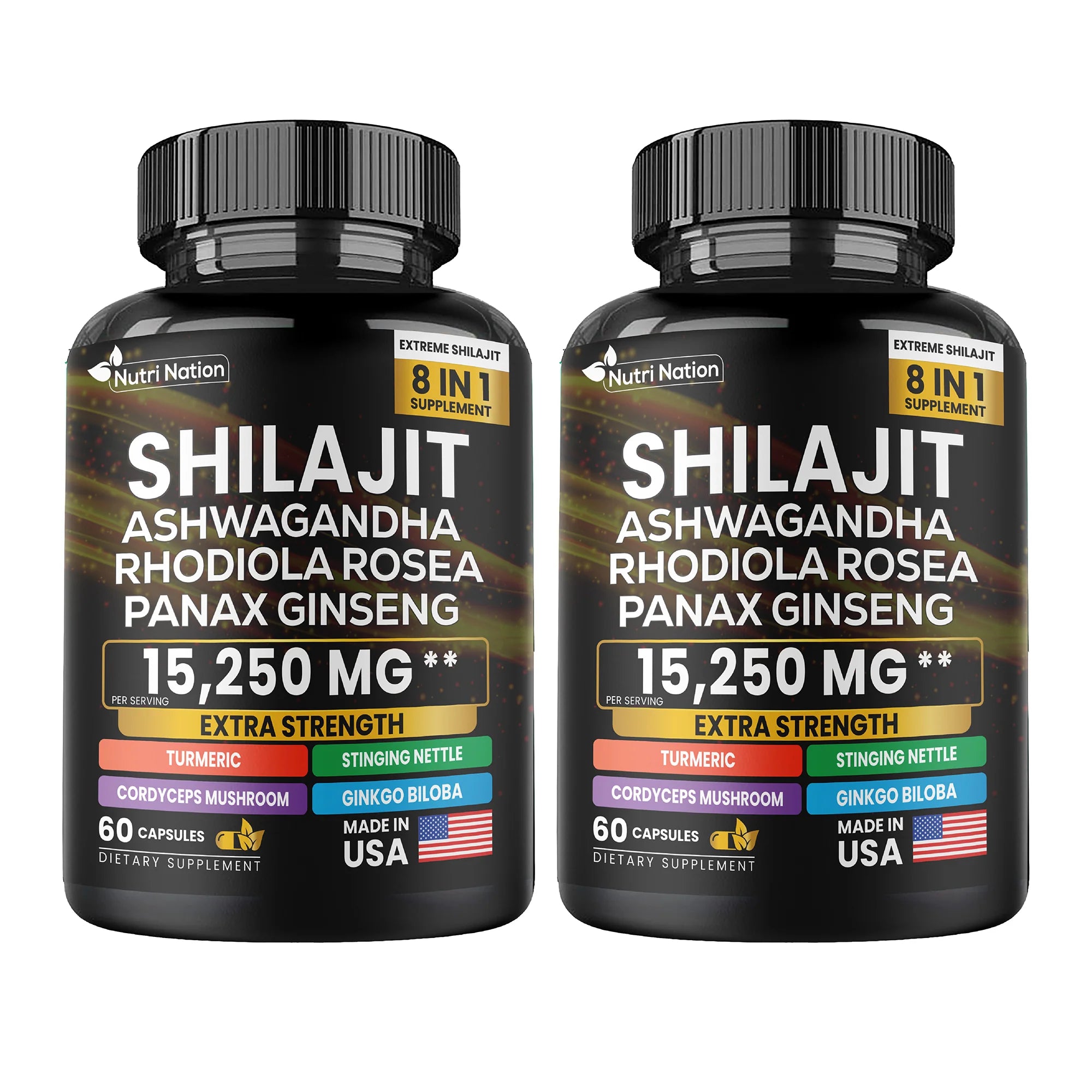 Shilajit Ashwagandha Rhodiola Rosea Panax Ginseng 15,220Mg 8 in 1 (60 Capsules)