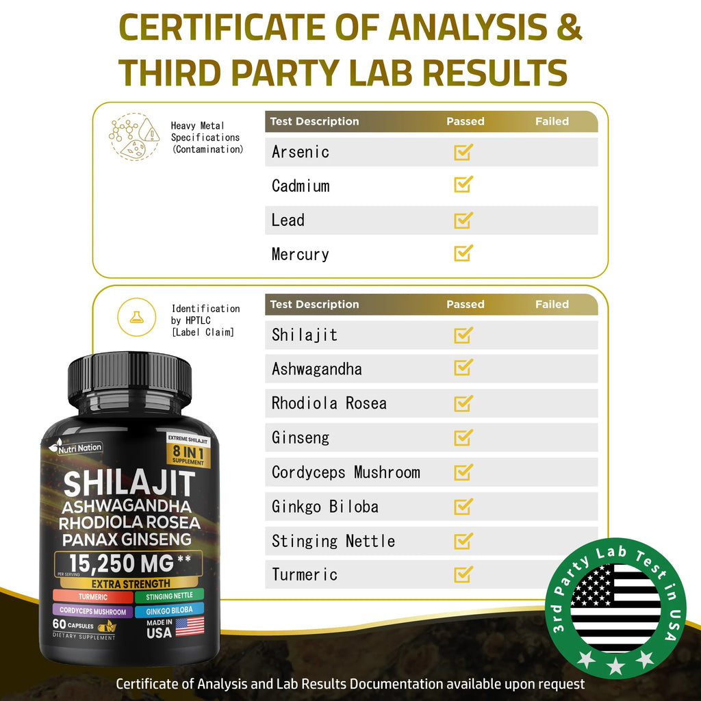 Shilajit Ashwagandha Rhodiola Rosea Panax Ginseng 15,220Mg 8 in 1 (60 Capsules)