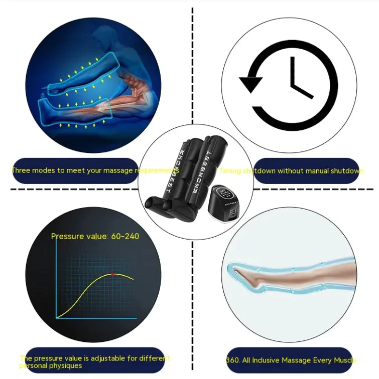 Massage device with various features highlighted on a white background