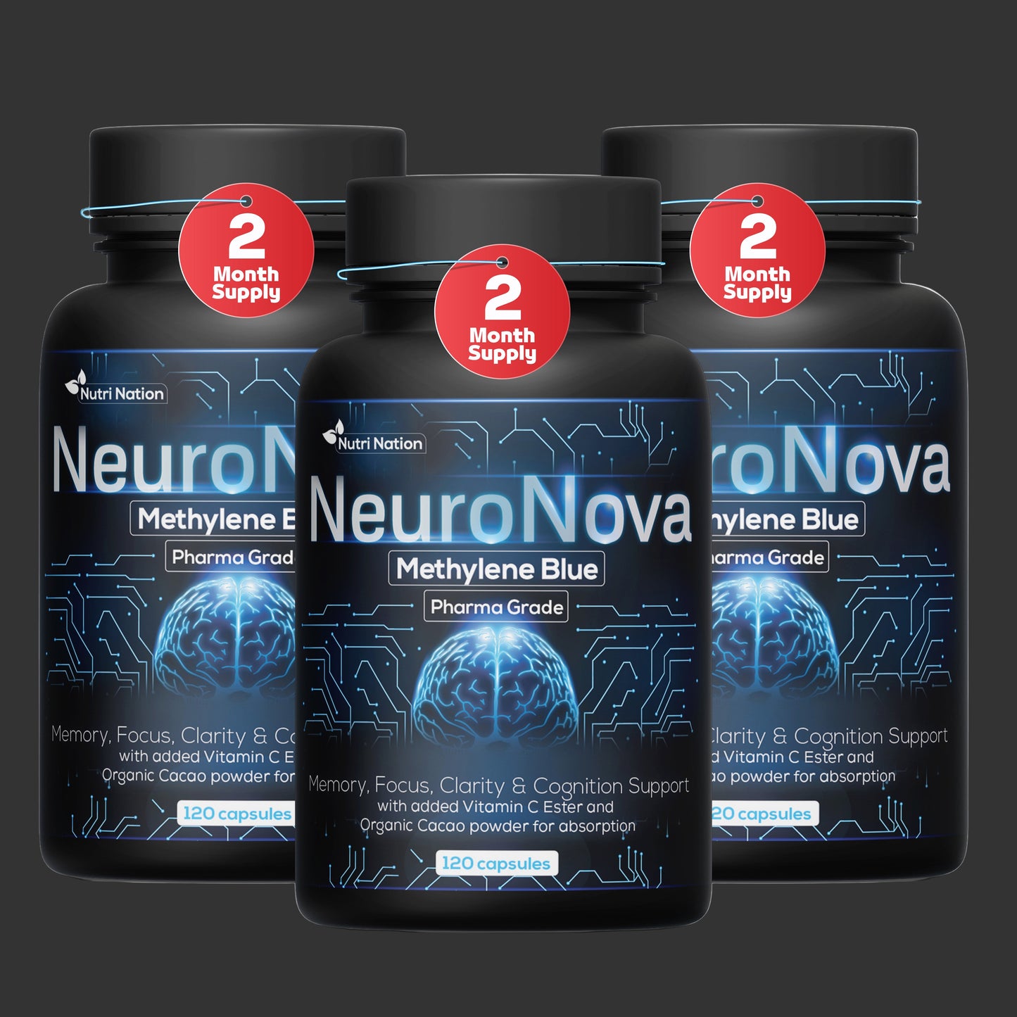 Methylene Blue Pharmaceutical (USP) Grade 120 Capsules - Methylene Blue Supplement for Brain Support, Focus, Energy & Clarity Made in USA in GMP Certified Laboratory