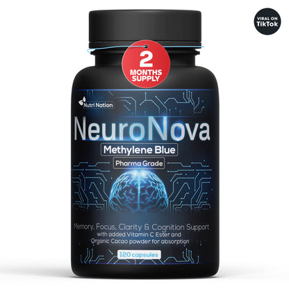 Methylene Blue Pharmaceutical (USP) Grade 120 Capsules - Methylene Blue Supplement for Brain Support, Focus, Energy & Clarity Made in USA in GMP Certified Laboratory