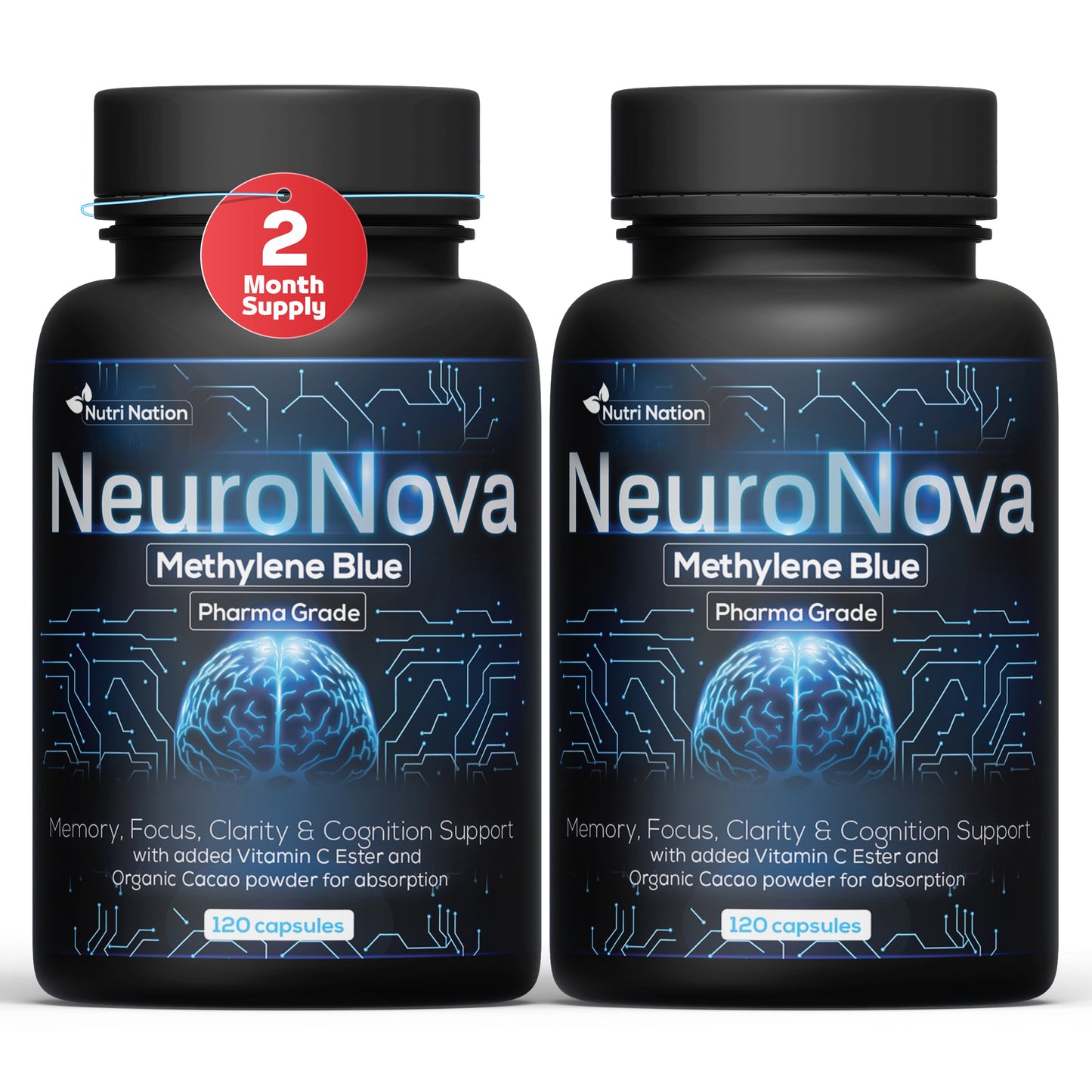 Methylene Blue Pharmaceutical (USP) Grade 120 Capsules - Methylene Blue Supplement for Brain Support, Focus, Energy & Clarity Made in USA in GMP Certified Laboratory