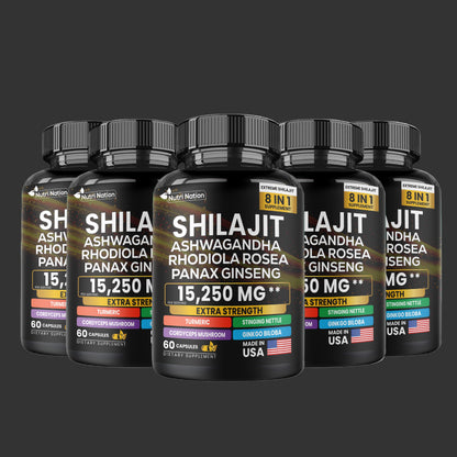 Shilajit Ashwagandha Rhodiola Rosea Panax Ginseng 15,220Mg 8 in 1 (60 Capsules)