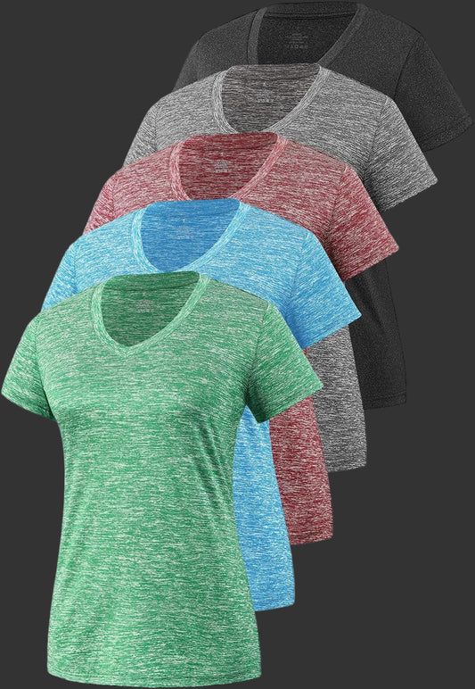 5-Pack Women'S Short Sleeve Dry Fit T-Shirt Moisture Wicking Athletic V-Neck Tee