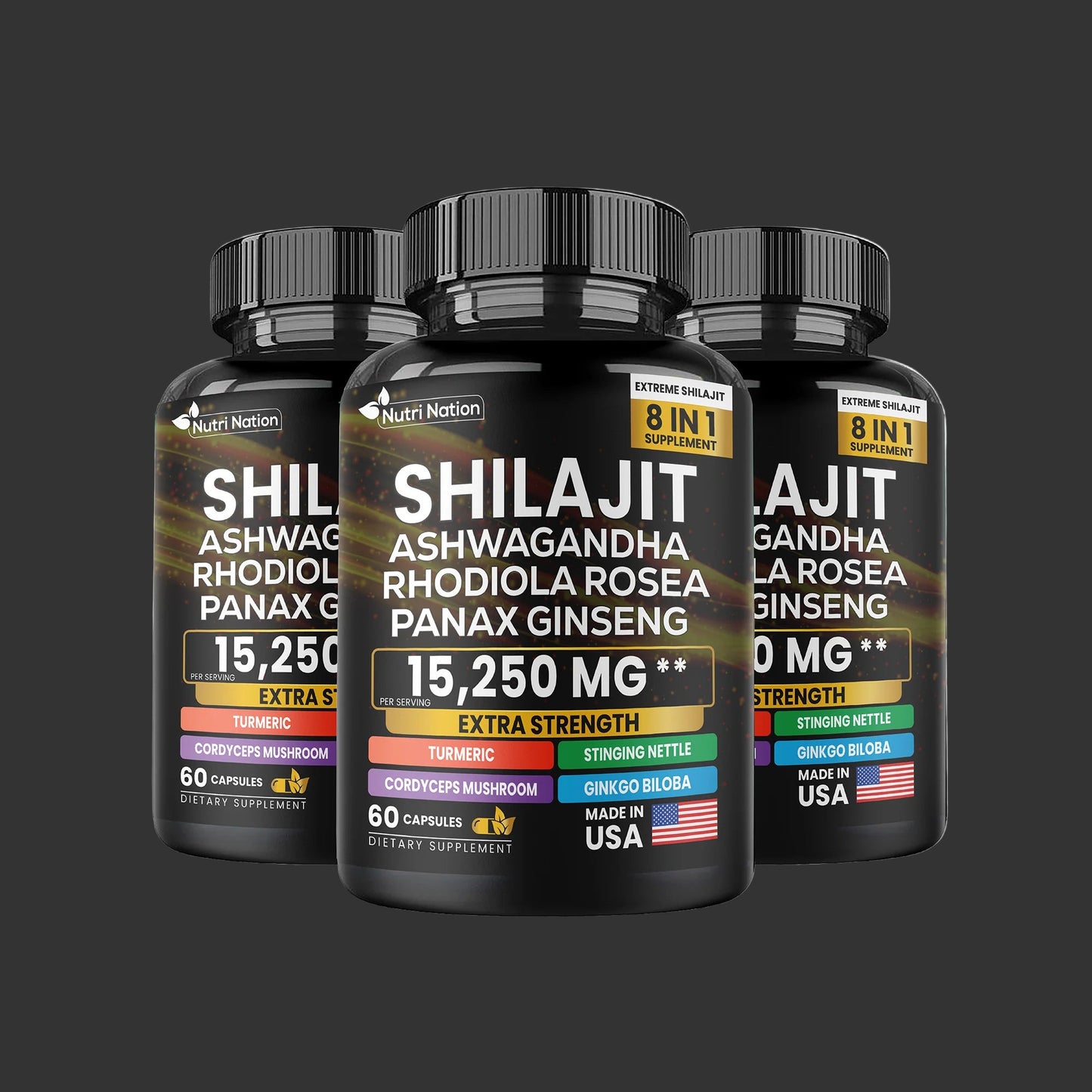 Shilajit Ashwagandha Rhodiola Rosea Panax Ginseng 15,220Mg 8 in 1 (60 Capsules)