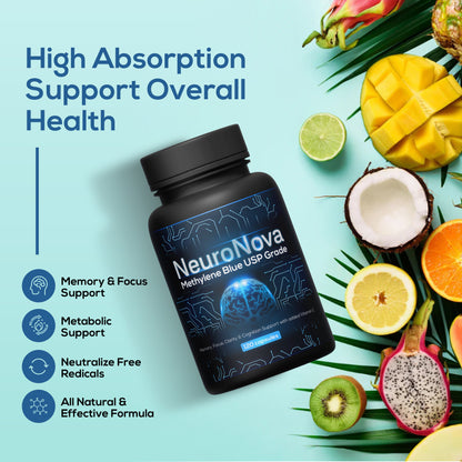 Methylene Blue Pharmaceutical (USP) Grade 120 Capsules - Methylene Blue Supplement for Brain Support, Focus, Energy & Clarity Made in USA in GMP Certified Laboratory