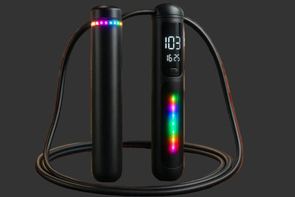 Digital jump rope with colorful LED lights on a yellow background